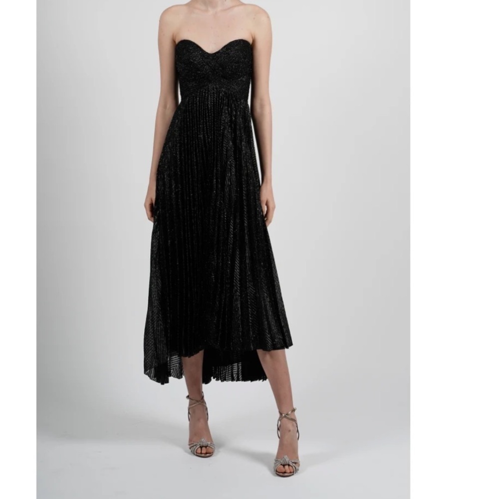Nwt Maria Lucia Hohan Venus Strapless Metallic Plisse Midi Dress - Size 8 - Picture 4 of 16